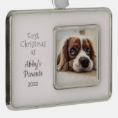 Girl Dog Parent's 1. Weihnachts-Personalisiertes F Rahmen-Ornament Silber (Rechts)