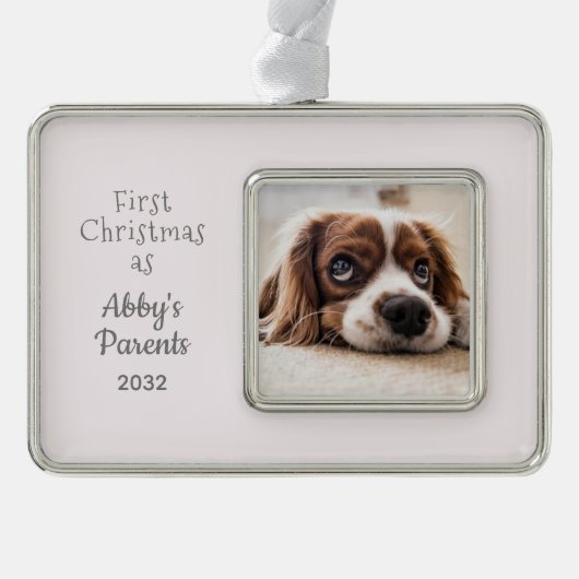 Girl Dog Parent's 1. Weihnachts-Personalisiertes F Rahmen-Ornament Silber (Vorderseite)