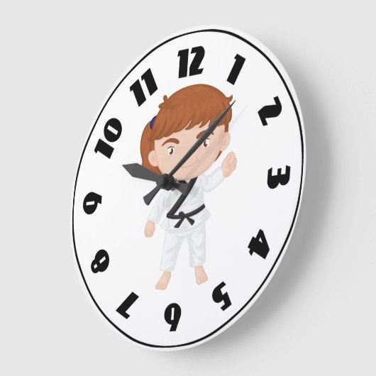 Girl Doing Karate Clock Große Wanduhr (Winkel)