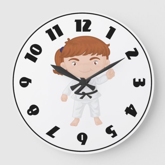 Girl Doing Karate Clock Große Wanduhr (Vorderseite)