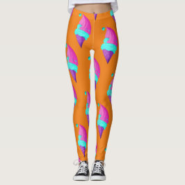Girl Doll Pink Blue Ice Creme Muster auf Orange Leggings
