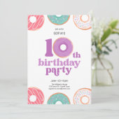 Girl donut 10th Birthday Party Invitation Einladung (Stehend Vorderseite)