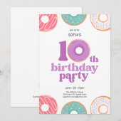 Girl donut 10th Birthday Party Invitation Einladung (Vorne/Hinten)