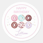 Girl Donut und Bow Birthday Party Runder Aufkleber (Vorderseite)