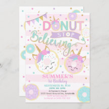 Girl Donut Unicorn Einladung zum 1. Geburtstag