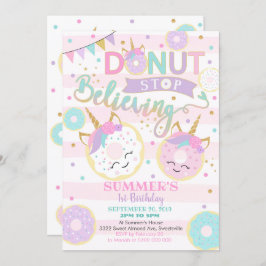 Girl Donut Unicorn Einladung zum 1. Geburtstag