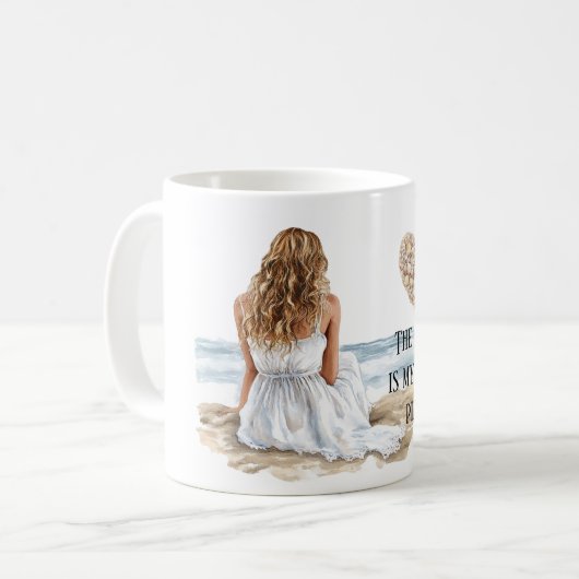 Girl Dress Beach Happy Place Sea Shell Heart Kaffeetasse (Vorderseite Links)