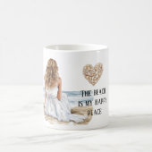 Girl Dress Beach Happy Place Sea Shell Heart Kaffeetasse (Mittel)