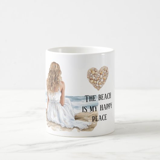 Girl Dress Beach Happy Place Sea Shell Heart Kaffeetasse (Mittel)
