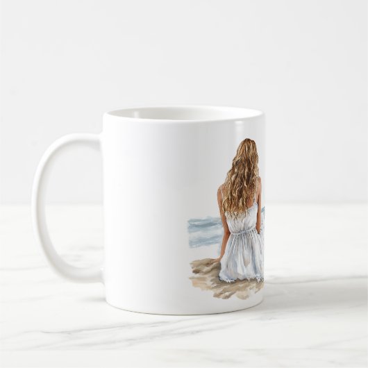 Girl Dress Beach Happy Place Sea Shell Heart Kaffeetasse (Links)