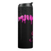 Girl Dripping Glitzer Black & Hot Pink Monogram Thermosbecher (Nach links gedreht)