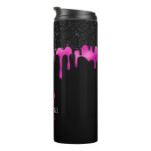 Girl Dripping Glitzer Black & Hot Pink Monogram Thermosbecher (Nach rechts gedreht)