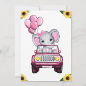 Girl Drive By Baby Shower Elephant Sonnenblume Einladung (Rückseite)