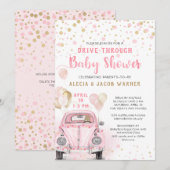 Girl Drive Through Baby Dusche Pink Gold Car Einladung (Vorne/Hinten)