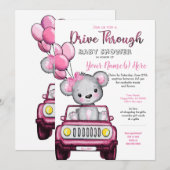 Girl Drive Through Baby Shooting Teddy Bär Einladung (Vorne/Hinten)