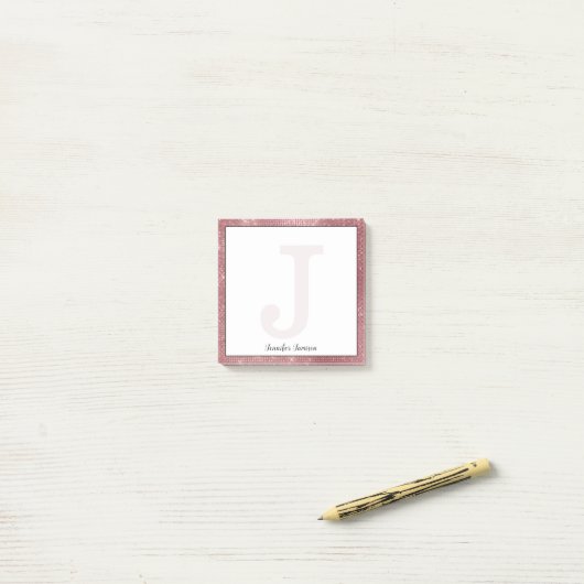 Girl Dusty Rose Gold Diamant Kleine Monogrammbezei Post-it Klebezettel (Auf Schreibtisch)