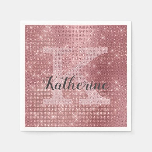 Girl Dusty Rose Gold Pink Diamond Monogram Name Serviette (Vorderseite)