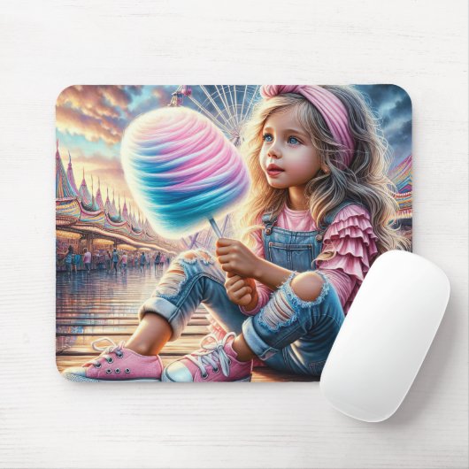 Girl Eating Carnival Cotton Candy Mousepad (Mit Mouse)