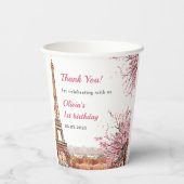 Girl Eiffel Tower Paris 1. Geburtstag Pappbecher (Rückseite)