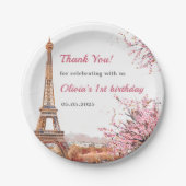 Girl Eiffel Tower Paris 1. Geburtstag Pappteller (Vorderseite)