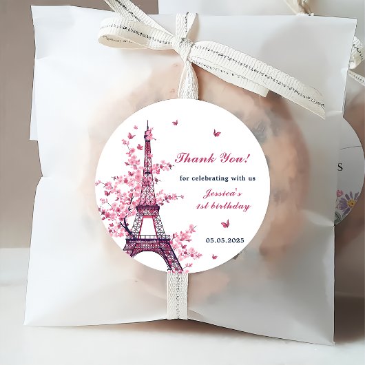 Girl Eiffel Tower Paris 1. Geburtstag Party Geschenkanhänger