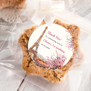 Girl Eiffel Tower Paris 1. Geburtstag Party Runder Aufkleber