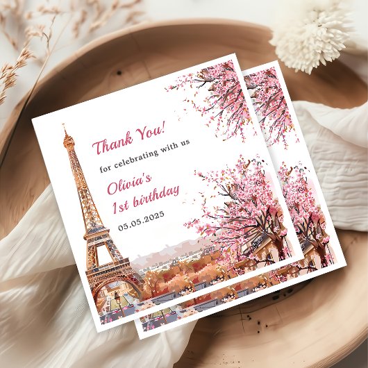 Girl Eiffel Tower Paris 1. Geburtstag Serviette