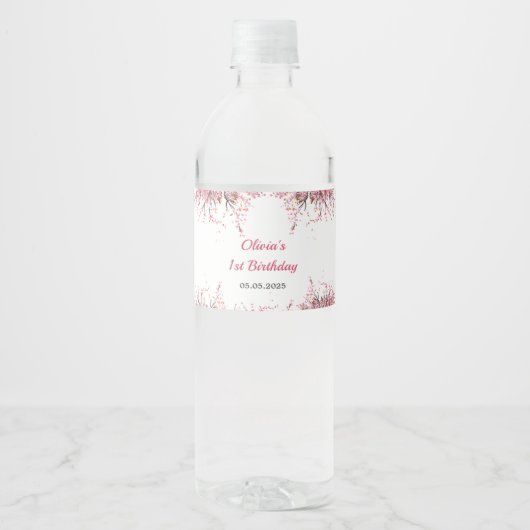 Girl Eiffel Tower Paris 1. Geburtstag Wasserflaschenetikett (Vorderseite)