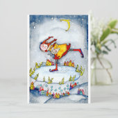 Girl Eis Skaten Feiertagskarte (Stehend Vorderseite)