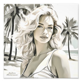 Girl Elegant in Schwarz und Weiß Fotodruck