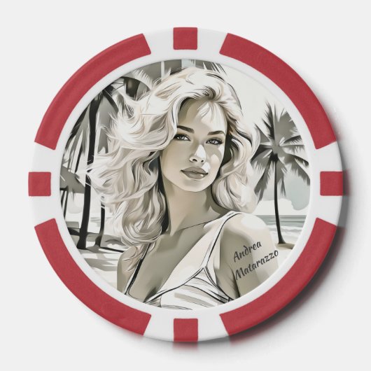 Girl Elegant in Schwarz und Weiß Pokerchips (Vorderseite)