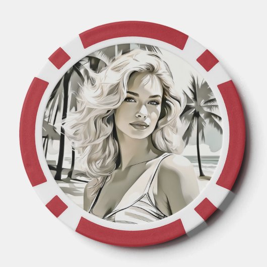 Girl Elegant in Schwarz und Weiß Pokerchips (Rückseite)