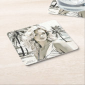 Girl Elegant in Schwarz und Weiß Rechteckiger Pappuntersetzer (angewinkelt)