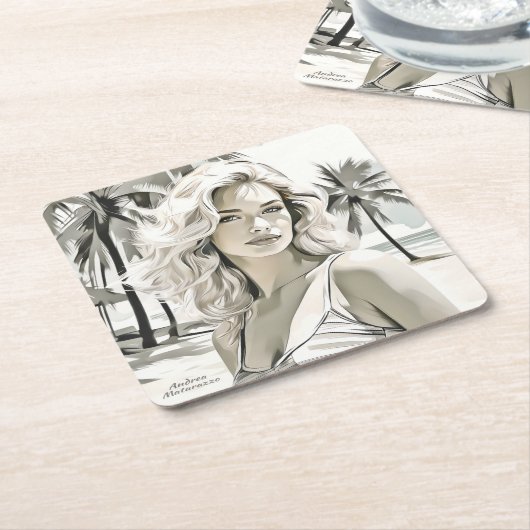 Girl Elegant in Schwarz und Weiß Rechteckiger Pappuntersetzer (angewinkelt)