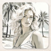 Girl Elegant in Schwarz und Weiß Rechteckiger Pappuntersetzer (Vorderseite)