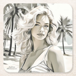 Girl Elegant in Schwarz und Weiß Rechteckiger Pappuntersetzer