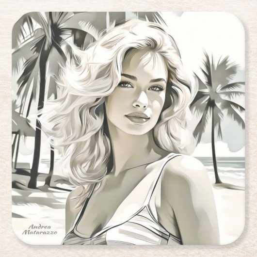 Girl Elegant in Schwarz und Weiß Rechteckiger Pappuntersetzer (Vorderseite)