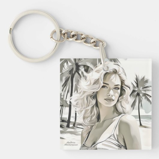 Girl Elegant in Schwarz und Weiß Schlüsselanhänger (Vorderseite)