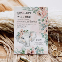 Girl Elephant 1. Geburtstag Blush Bloral Eucalyptu