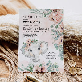 Girl Elephant 1. Geburtstag Blush Bloral Eucalyptu Einladung