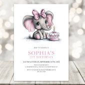 Girl Elephant 1st Birthday Party Invitation Einladung
