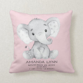 GIRL Elephant Baby Birth Stats Pillow Kissen