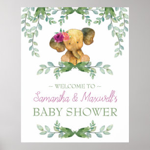 Girl Elephant Baby Dusche Begrüßungszeichen Rosa G Poster