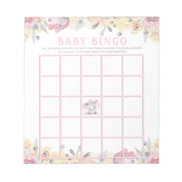 Girl Elephant Baby Dusche Bingo Spielkarten Notizblock