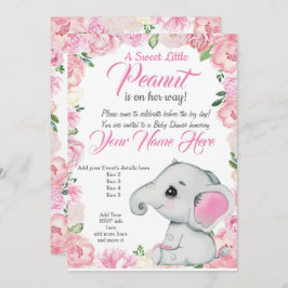 Girl Elephant Baby Dusche Einladung Rose pink