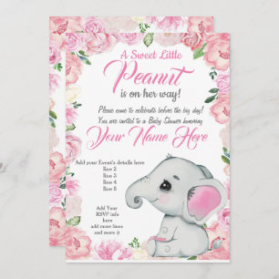 Girl Elephant Baby Dusche Einladung Rose pink