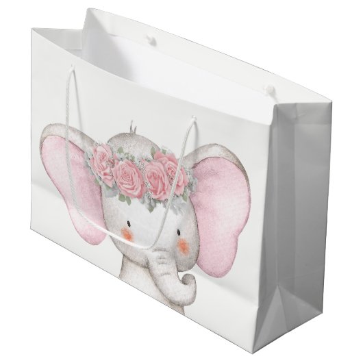 Girl Elephant Baby Dusche Große Geschenktüte (Vorderseite Schrägansicht)