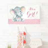 Girl Elephant Baby Dusche Pink Banner (Insitu)