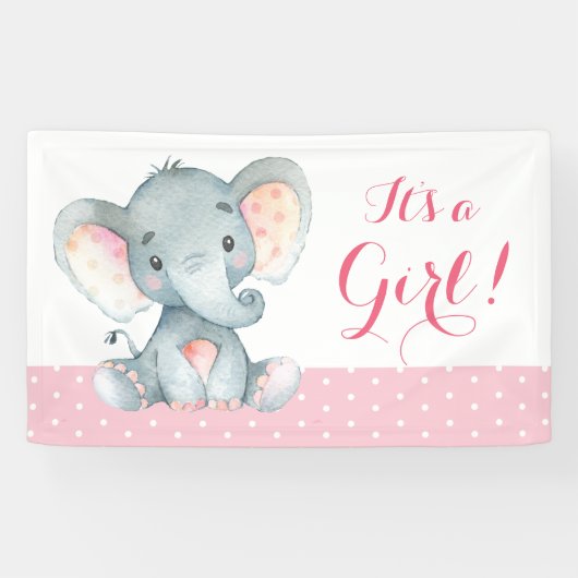 Girl Elephant Baby Dusche Pink Banner (Horizontal)