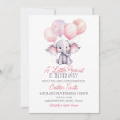 Girl Elephant Baby Dusche Pink Grau Punkte Einladung (Vorderseite)